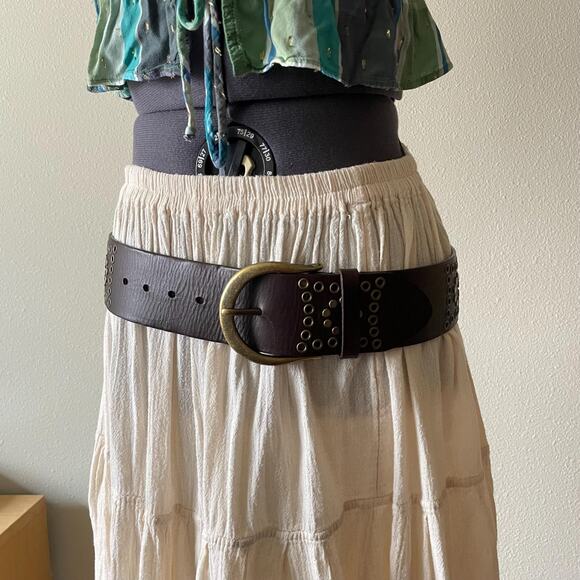 y2k Express vintage 00\'s brown leather studded belt boho western size small main image 6